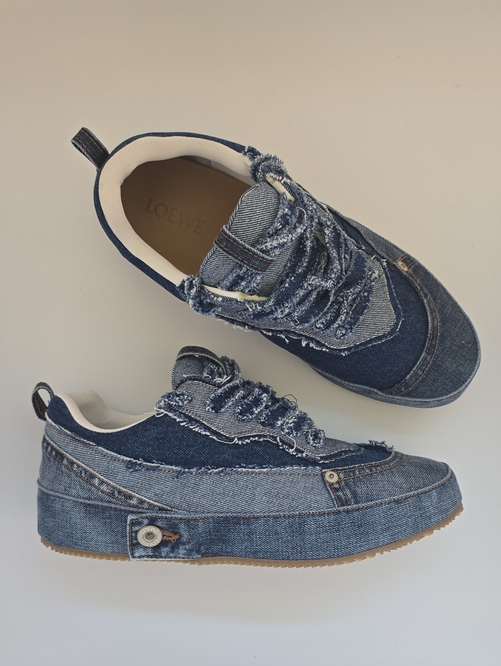 Loewe Blue Denim Low-Top Sneakers with Frayed Detail